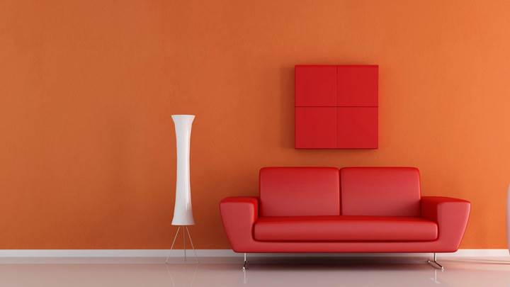 Red Sofa Near White Vase N Orange Background